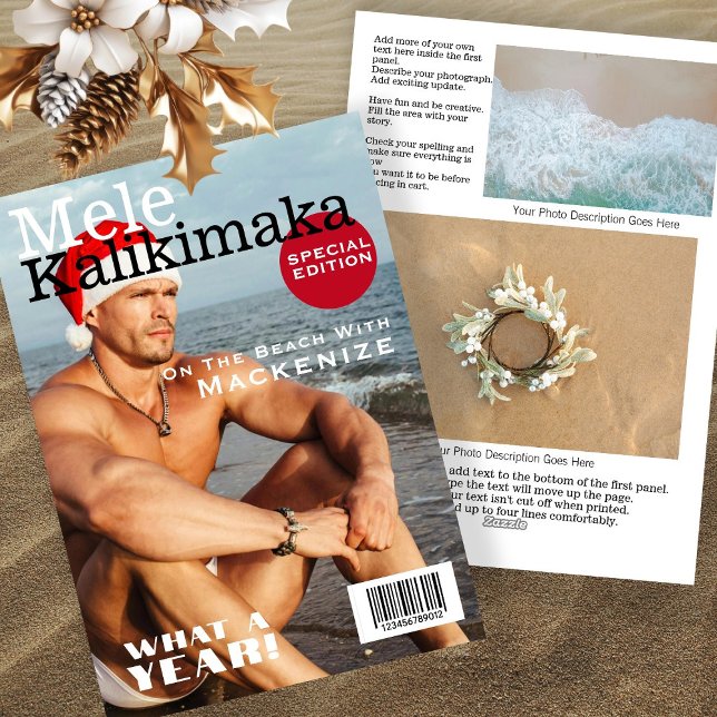 Magazine Cover Mele Kalikimaka Personlig Julkort (Magazine Cover Mele Kalikimaka Personalized Holiday Card by Ricaso. Fun Hawaii Christmas cards)