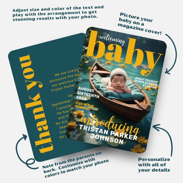Magazine Cover Modern Birth Notice Meddelande (Skapare uppladdad)