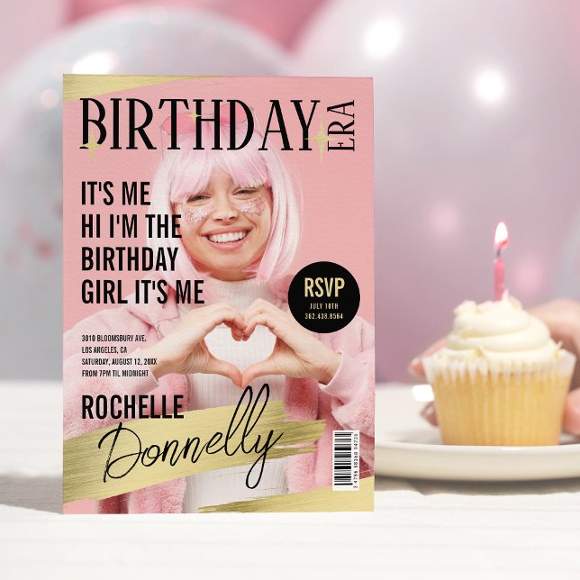 Magazine Cover Photo Birthday Era Party Inbjudningar (Skapare uppladdad)