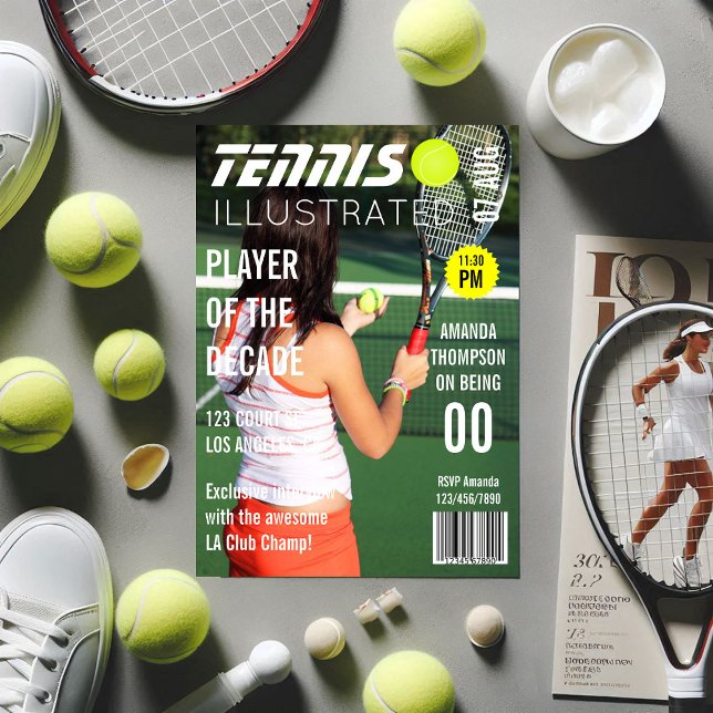 Magazine Cover Pic Celebrity Tennis Födelsedagsfes Inbjudningar (Magazine Cover Pic Celebrity Tennis Birthday Party Invitation)