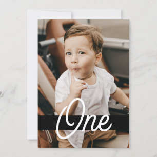 Magazine Cover Stil Black Photo Boy 1st Birthday Inbjudningar