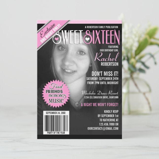 Magazine Cover Sweet 16-parts inbjudan (Stående Fram)