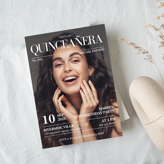 Magazine Editorial Newspaper quinceañera Photo Inbjudningar (quinceañera invitation magazine cover)