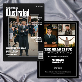 Magazine Four Photo Black Graduation Announcement Inbjudningar