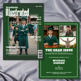 Magazine Four Photo Green Graduation Announcement Inbjudningar