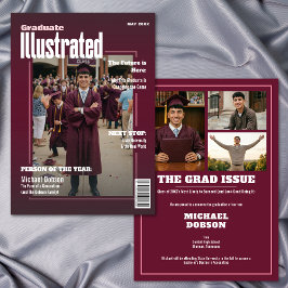 Magazine Four Photo Maroon Graduation Announcement Inbjudningar