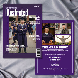 Magazine Four Photo Purple Graduation Announcement Inbjudningar