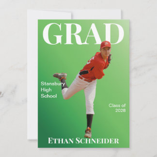 Magazine Graduation Green and White Announcement Inbjudningar