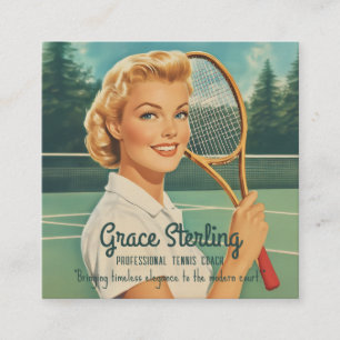 Magazine Illustration Tennis Woman 1950-talet Fyrkantigt Visitkort