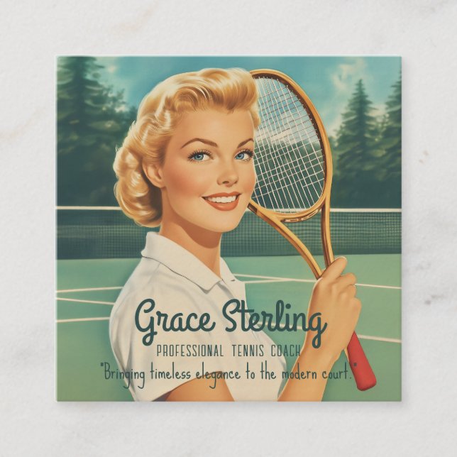 Magazine Illustration Tennis Woman 1950-talet Fyrkantigt Visitkort (Framsida)