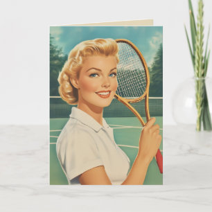 Magazine Illustration Tennis Woman 1950-talet Inbjudan