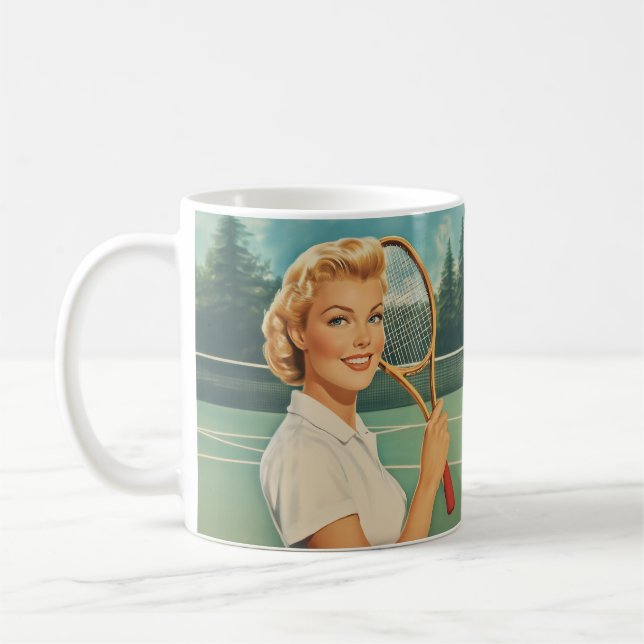 Magazine Illustration Tennis Woman 1950-talet Kaffemugg (Vänster)