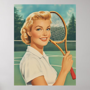 Magazine Illustration Tennis Woman 1950-talet Poster