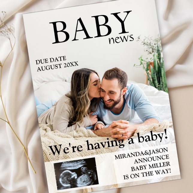 Magazine Sonogram Photo Gravid annons Inbjudningar (magazine pregnancy announcement unique photo announcement we are having a baby)