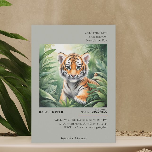 Magazine Stil Vild Safari söt Tiger-babydusch Inbjudningar (Skapare uppladdad)