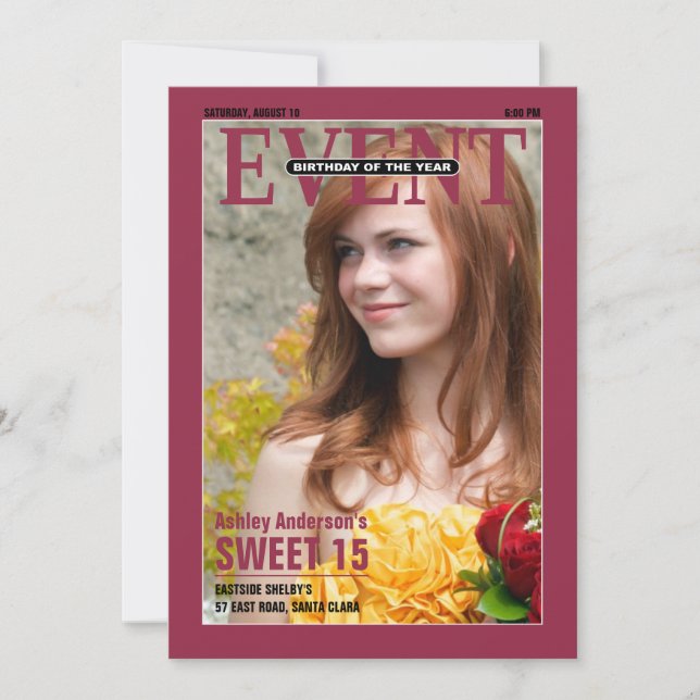 Magazine Sweet 15 Birthday-inbjudan | Foto Inbjudningar (Framsida)