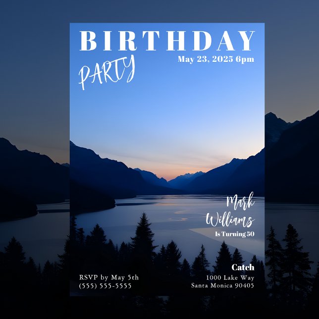 Magazineomslag Landskapsfödelsedag Inbjudningar (Magazine Cover Birthday Party Invitation-Landscape-Lake Mountain )