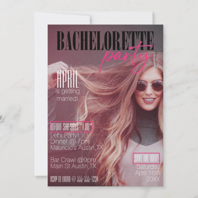 Magazinhölje med ditt fotoBachelorette-parti Inbjudningar (Framsida)