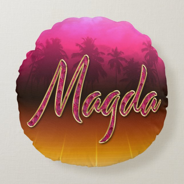 Magda Vorname Name golden pink Kissen Rund Kudde (Framsidan)