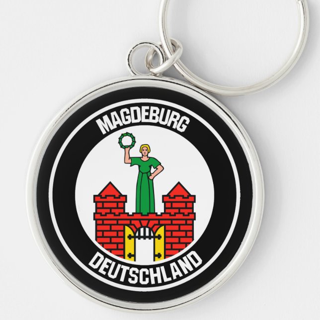 Magdeburg Round Emblem Rund Silverfärgad Nyckelring (Framsidan)