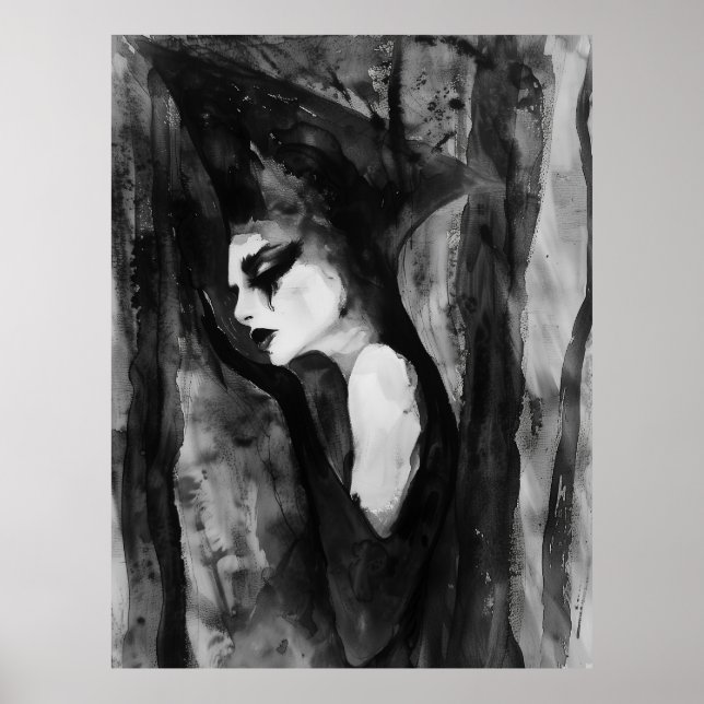 MAGE Black and White Abstrakt Witchy Porträtt Poster (Framsidan)