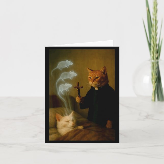 Mage Cat Meme Cat Exorcism Mouse Funny Fantasy Hum Kort (Framsida)