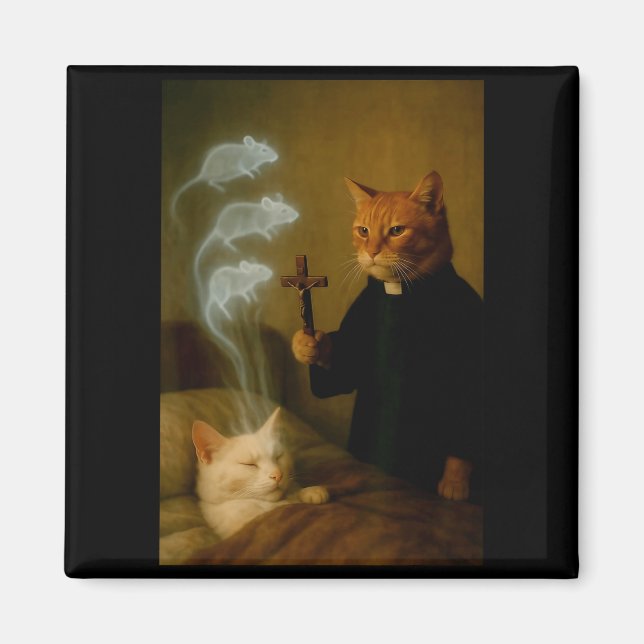 Mage Cat Meme Cat Exorcism Mouse Funny Fantasy Hum Magnet (Framsidan)