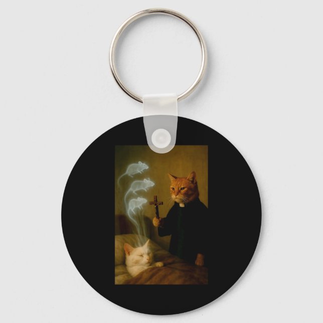 Mage Cat Meme Cat Exorcism Mouse Funny Fantasy Hum Nyckelring (Framsida)