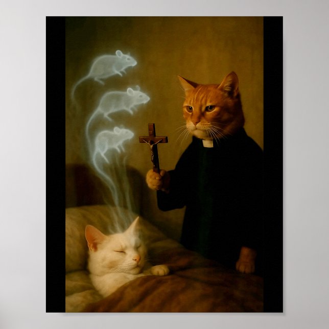 Mage Cat Meme Cat Exorcism Mouse Funny Fantasy Hum Poster (Framsidan)