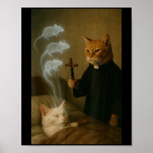 Mage Cat Meme Cat Exorcism Mouse Funny Fantasy Hum Poster (Framsidan)