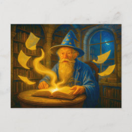 Mage-läsning av stavbok i oljemålning helg vykort