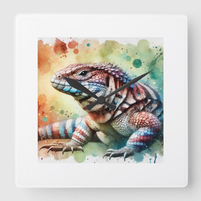 Magellanic lizard 070824AREF122 - Watercolor Fyrkantig Klocka (Framsida)