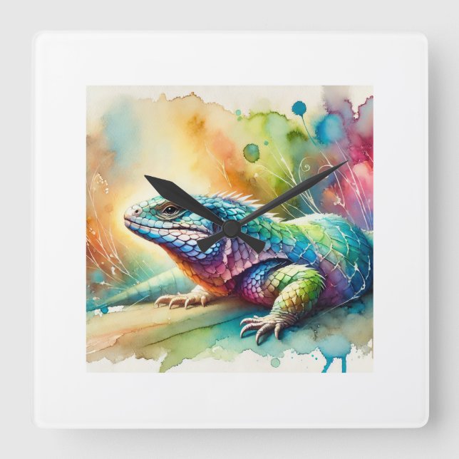 Magellanic Lizard 120924AREF105 - Watercolor Fyrkantig Klocka (Framsida)