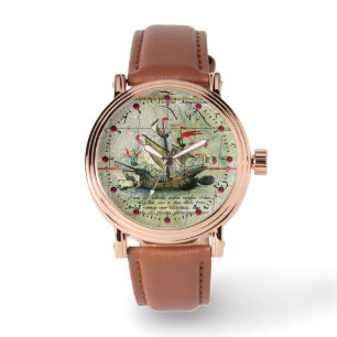 Magellans frakt Victoria, Antique Karta Pacific Oc Armbandsur