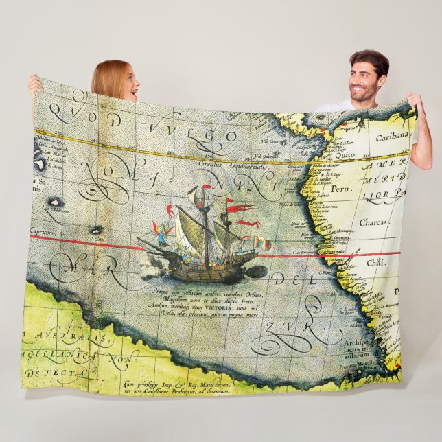 Magellans frakt Victoria, Antique Karta Pacific Oc Fleecefilt (På plats)