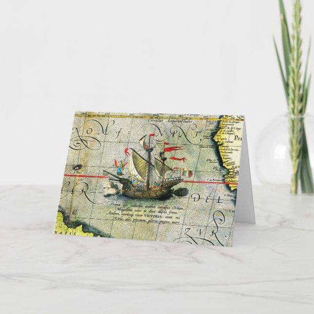 Magellans frakt Victoria, Antique Karta Pacific Oc Helgkort (Framsida)