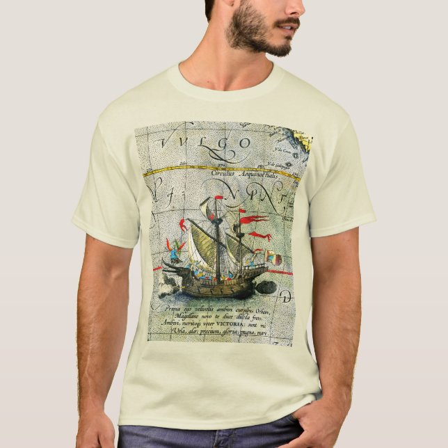 Magellans frakt Victoria, Antique Karta Pacific Oc T Shirt (Framsida)