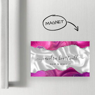 Magenta Agat Silver Glitter Lyx Magnetiska Visitkort