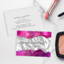 Magenta Agate Silver Glitter Luxury Visitkort