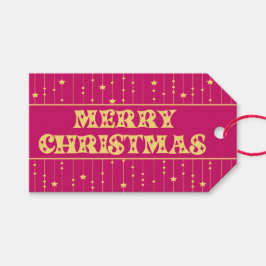 Magenta and Yellow Bright Stars Merry Christmas Presentetikett