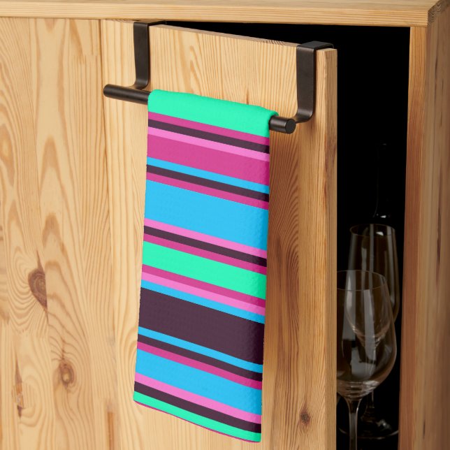 Magenta, Aqua och Blue Stripe Kitchen Towel Kökshandduk (Thirds Fold)