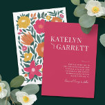 Magenta av enkel Snyggt  Blommigt bakåt Bröllop Inbjudningar<br><div class="desc">Den här djärva bröllopsinbjudan till snyggt har en modern typografisk design på framsidan,  med en passande hand plockade-blommigt på baksidan i magentans rosa,  orange,  gyllene gult,  persika och grönt över en vit bakgrund. Färgen i bakgrunden på framsidan och baksidan kan anpassas om så önskas. Originalteckning av Orabella Prints</div>