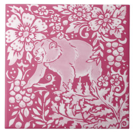 Magenta Bear Animal Nature Woodland Blommigt Kakelplatta