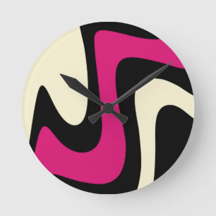 Magenta Beige Black Abstrakt Rund Klocka