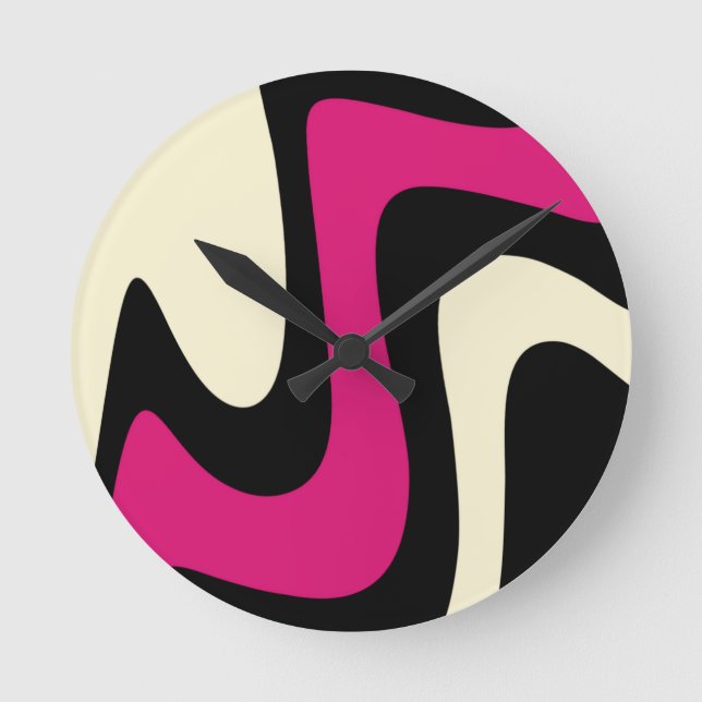 Magenta Beige Black Abstrakt Rund Klocka (Framsida)