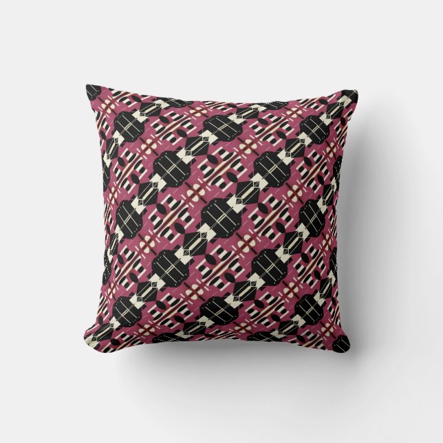 Magenta Beige Black Diagonal Mosaic Tile Rows Kudde (Framsida)