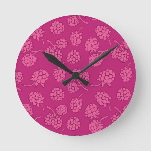 Magenta Berry Mönster Rund Klocka (Framsida)