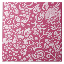 Magenta Birds Insekt Woodland Animal Nature Blommi Kakelplatta
