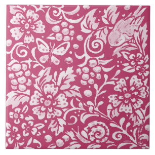 Magenta Birds Insekt Woodland Animal Nature Blommi Kakelplatta