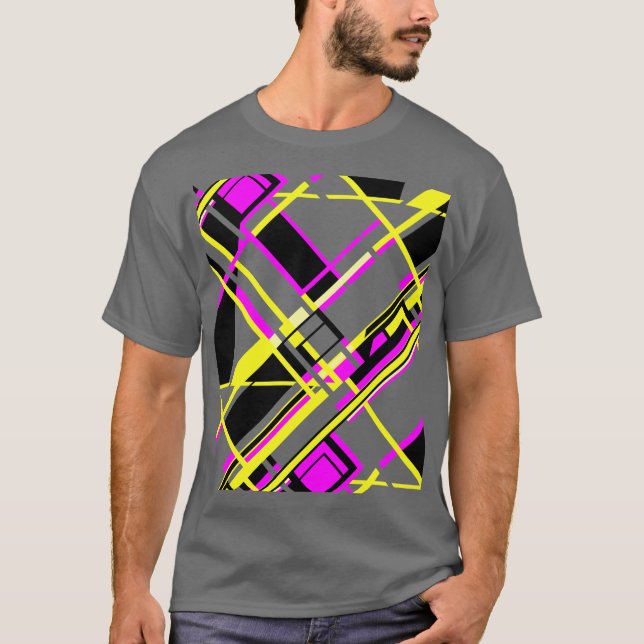 Magenta Black Gult Diagonal MCM-utseende för spelb T Shirt (Framsida)